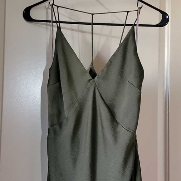 Topshop Strappy V neck Olive Midi Dress Size 4 - Picture 2 of 9